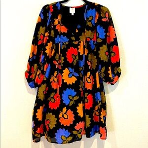 Floral Mini Dress - Black, Red, Blue, Orange